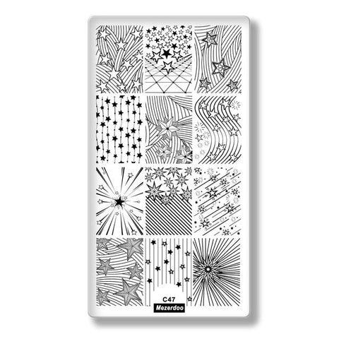 Geometric Line Pattern Rectangle Nail Stamping Plates Star curve Image Nail Art Stamp Stencils Manicure Template Tools C47