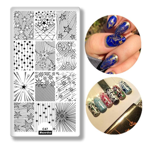 Geometric Line Pattern Rectangle Nail Stamping Plates Star curve Image Nail Art Stamp Stencils Manicure Template Tools C47