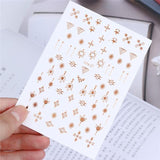 Geometric Patterns 3D Nail Sticker Decals Adhesive Moon Star Gold Stripes Wave Line Manicure DIY Nail Art Decoration 1 Sheet