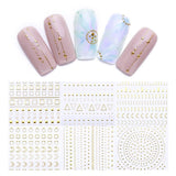 Geometric Patterns 3D Nail Sticker Decals Adhesive Moon Star Gold Stripes Wave Line Manicure DIY Nail Art Decoration 1 Sheet