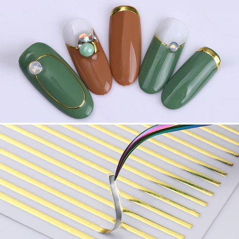 Gold Silver Metal Strip Tape 3D Nail Sticker Multi-size Adhesive Stripe Lines DIY Foil Tips Manicure Nail Art Decals