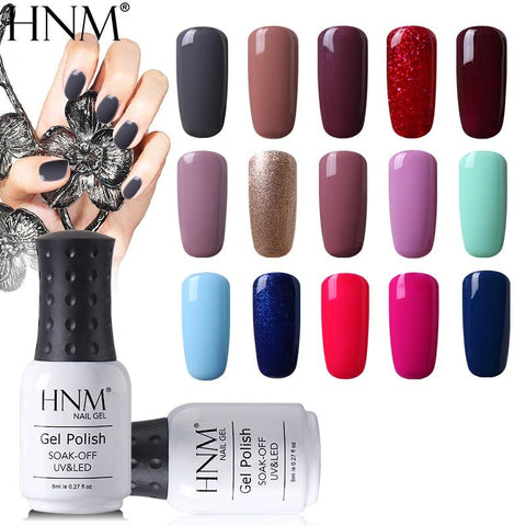 HNM 8ML Pure 28 Colors UV Gel Nail Polish Soak Off Lucky Lacquer Primer Led Hybrid Varnish Semi Permanent Top Base Paint Gellak
