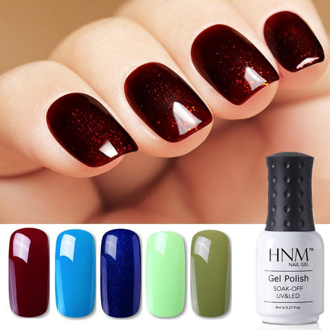 HNM 8ml Blue Red Pink Green Yellow Color Gel Nail Polish UV LED Lamp Semi Permanent Varnish Hybird Base Top Primer Manicure