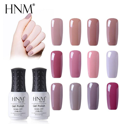 HNM New Nude Light Color 8ML UV Gel Nail Polish Top Base Semi Permanent Hybrid Varnish Stamping Enamel Painting Gellak