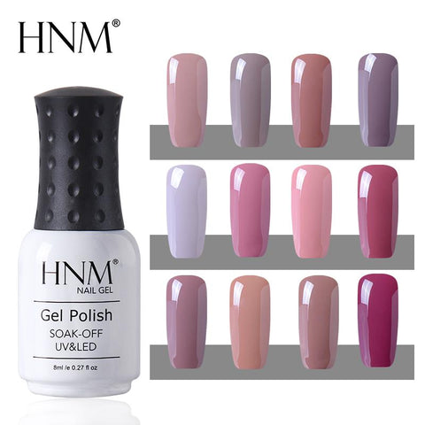 HNM Nude 12 Colors Semi Permanent Hybrid Varnish UV Gel Nail Polish Soak Off 8ML Stamping Enamel Painting Gellak LED Lamp Gel