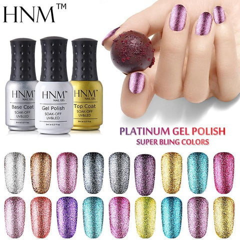 HNM Super Bling Gel Nail Polish 8ML UV Nail Gel Polish Platinum GelLak Glitter Semi Permanent GelPolish Gel Varnish Lacquer