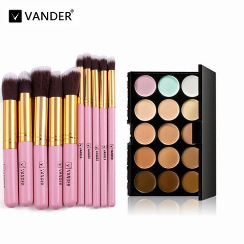 High Quality Makeup Set 15 Colors Contour Face Cream Concealer Palette + 10Pcs Eye Lip Make Up Brushes Cosmetic Tools