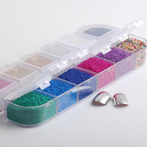 Hisenlee 12 Colors 1Box Micro Ball Micro Crystal Nail Caviar Beads Glass Trend Caviar Nail Art Decorations Tips Nail Art Set
