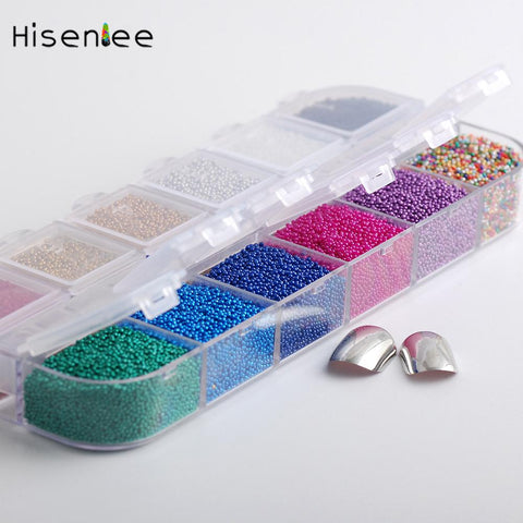 Hisenlee 12 Colors 1Box Micro Ball Micro Crystal Nail Caviar Beads Glass Trend Caviar Nail Art Decorations Tips Nail Art Set