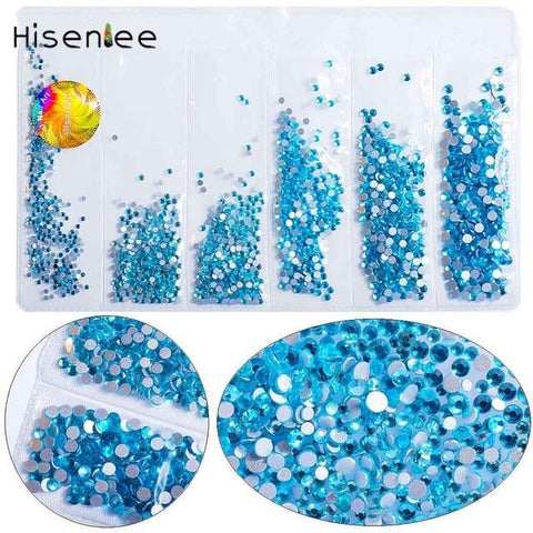Hisenlee 1680pcs 28 Colors SS3-SS10 Small Sizes Nail Art Crystal Glass Rhinestones For Nails 3D Nail Art Decoration Gems