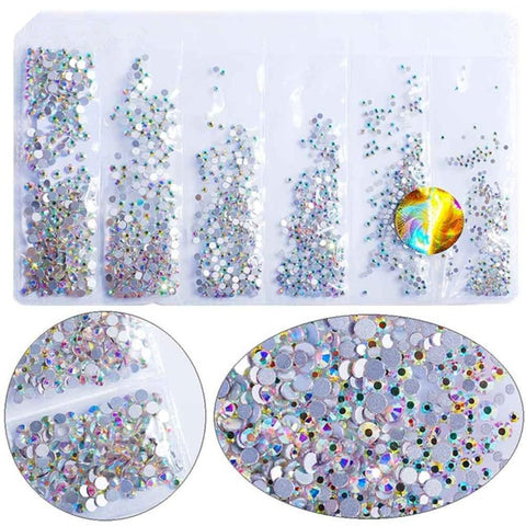 Hisenlee 1680pcs 28 Colors SS3-SS10 Small Sizes Nail Art Crystal Glass Rhinestones For Nails 3D Nail Art Decoration Gems
