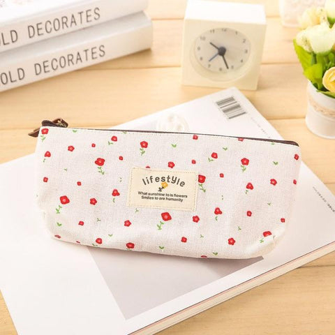 Hot Sale New Flower Floral Pencil Pen Canvas Case Cosmetic Makeup Tool Bag Storage Pouch Purse Makeup Set B L0019