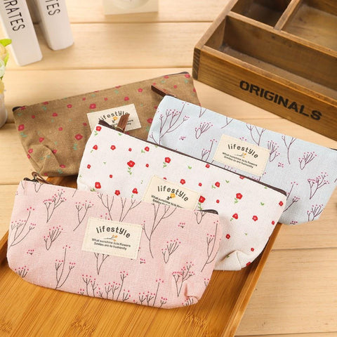 Hot Sale New Flower Floral Pencil Pen Canvas Case Cosmetic Makeup Tool Bag Storage Pouch Purse Makeup Set B L0019