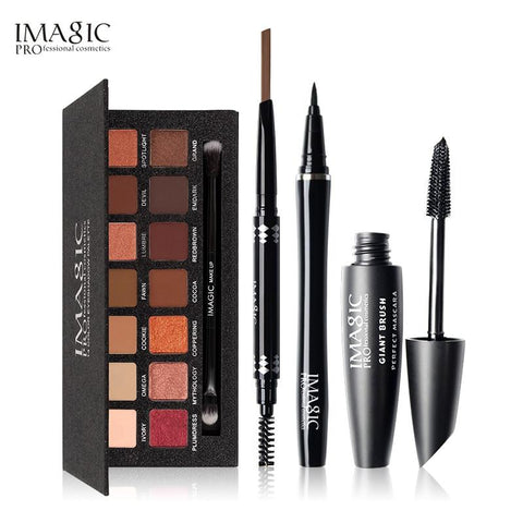 IMAGIC 4PCS  Cosmetics Makeup Black Color Mascara  Eyeliner Pencil 14 Colors Glitter  Eyeshadow with Eyebrow Pen