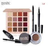 IMAGIC 5PCS Shimmer Matte 16  Colors Eyeshadow Palette Black Color Mascara Liquid Eyeliner Pencil with Eyebrow