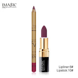 IMAGIC New 2Pcs Easy Waterproof  Makeup  Lipliner Pencil  Matte Lipstick  Makeup Set