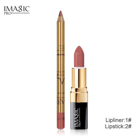 IMAGIC New 2Pcs Easy Waterproof  Makeup  Lipliner Pencil  Matte Lipstick  Makeup Set