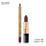 IMAGIC New 2Pcs Easy Waterproof  Makeup  Lipliner Pencil  Matte Lipstick  Makeup Set