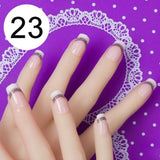 JQ 24pcs Full Cover Fake Nail Art Design With Nail Adhesive Glue Tab 10 Sizes Acrylic Press On Nail Tips False Nail Faux Ongles