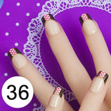 JQ 24pcs Full Cover Fake Nail Art Design With Nail Adhesive Glue Tab 10 Sizes Acrylic Press On Nail Tips False Nail Faux Ongles
