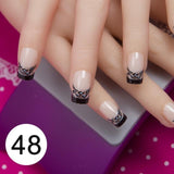 JQ 24pcs Full Cover Fake Nail Art Design With Nail Adhesive Glue Tab 10 Sizes Acrylic Press On Nail Tips False Nail Faux Ongles