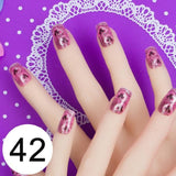 JQ 24pcs Full Cover Fake Nail Art Design With Nail Adhesive Glue Tab 10 Sizes Acrylic Press On Nail Tips False Nail Faux Ongles
