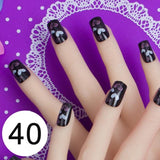 JQ 24pcs Full Cover Fake Nail Art Design With Nail Adhesive Glue Tab 10 Sizes Acrylic Press On Nail Tips False Nail Faux Ongles