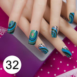 JQ 24pcs Full Cover Fake Nail Art Design With Nail Adhesive Glue Tab 10 Sizes Acrylic Press On Nail Tips False Nail Faux Ongles