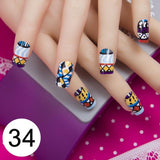 JQ 24pcs Full Cover Fake Nail Art Design With Nail Adhesive Glue Tab 10 Sizes Acrylic Press On Nail Tips False Nail Faux Ongles