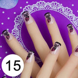 JQ 24pcs Full Cover Fake Nail Art Design With Nail Adhesive Glue Tab 10 Sizes Acrylic Press On Nail Tips False Nail Faux Ongles