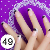 JQ 24pcs Full Cover Fake Nail Art Design With Nail Adhesive Glue Tab 10 Sizes Acrylic Press On Nail Tips False Nail Faux Ongles