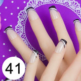 JQ 24pcs Full Cover Fake Nail Art Design With Nail Adhesive Glue Tab 10 Sizes Acrylic Press On Nail Tips False Nail Faux Ongles