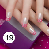 JQ 24pcs Full Cover Fake Nail Art Design With Nail Adhesive Glue Tab 10 Sizes Acrylic Press On Nail Tips False Nail Faux Ongles