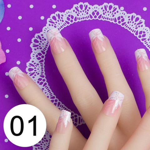 JQ 24pcs Full Cover Fake Nail Art Design With Nail Adhesive Glue Tab 10 Sizes Acrylic Press On Nail Tips False Nail Faux Ongles