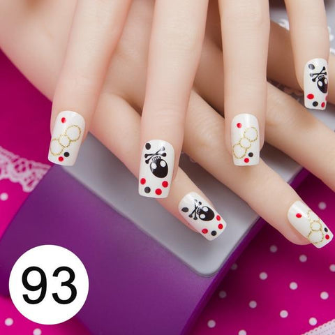 JQ 24pcs Full Cover Fake Nail Art Design With Nail Adhesive Glue Tab 10 Sizes Acrylic Press On Nail Tips False Nail Faux Ongles