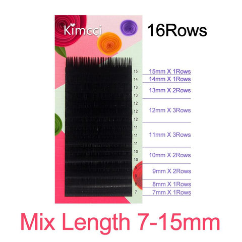 Kimcci 16Rows 7-15mm Mix Faux Eyelash Extension Individual Silk Mink Eyelashes Professional Natural 3D Volume Cilia Long Black