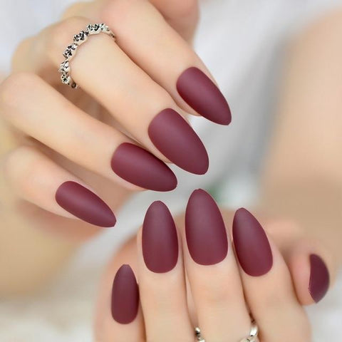 Many Colors Matte Fake Nail Set Black Red Pink Frosted Stiletto Artificial Nail Eraser Touch les faux ongles noir mat 24 Count