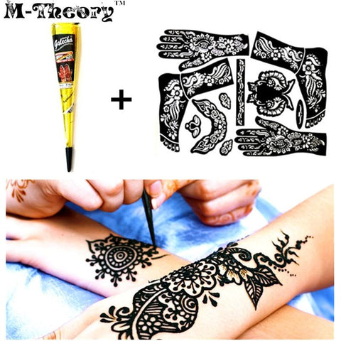 Mehndi Henna Cone with Full Stencil Set Women Fashion Temporary Tattoo Makeup Tool Waterproof 100% Safe