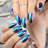 Mirror Silver False Nails STILETTO Point Metallic Acrylic Nail Tips 24pcs/kit Easy for Daily wear