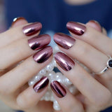 Mirror Silver False Nails STILETTO Point Metallic Acrylic Nail Tips 24pcs/kit Easy for Daily wear