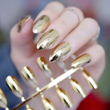 Mirror Silver False Nails STILETTO Point Metallic Acrylic Nail Tips 24pcs/kit Easy for Daily wear