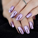 Mirror Silver False Nails STILETTO Point Metallic Acrylic Nail Tips 24pcs/kit Easy for Daily wear
