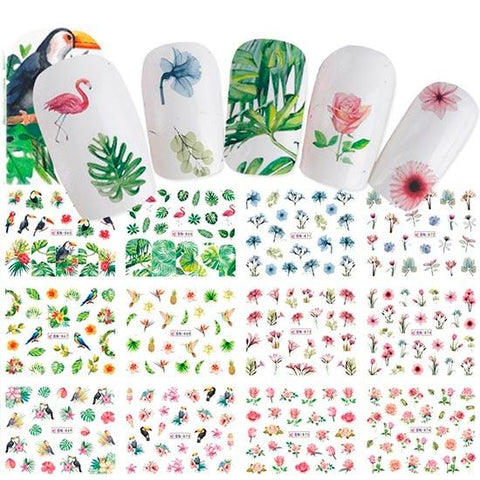 Mixed 12 Nail Designs Water Transfer Sticker Nail Art DIY Tattoo Slider Flamingo Flower Feather Polish Manicure Set CHBN865-876