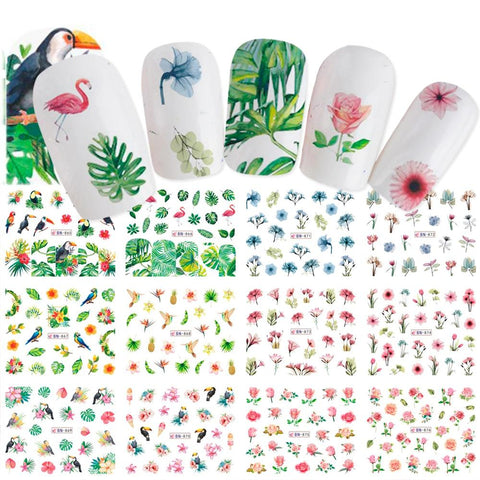 Mixed 12 Nail Designs Water Transfer Sticker Nail Art DIY Tattoo Slider Flamingo Flower Feather Polish Manicure Set CHBN865-876