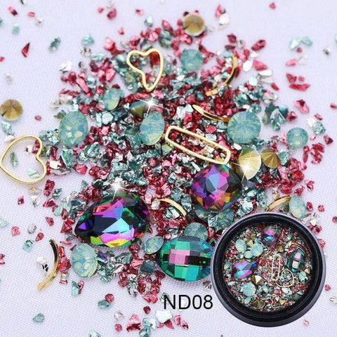 Mixed Colorful Acrylic Rhinestones Alloy Metal Frame Diy Art Nails Decor Manicure 3D Nail Art Decoration