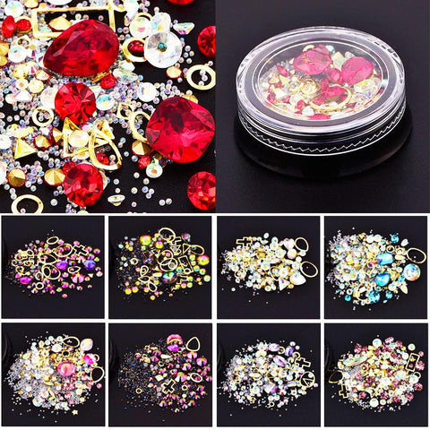 Mixed Colorful Acrylic Rhinestones Alloy Metal Frame Diy Art Nails Decor Manicure 3D Nail Art Decoration