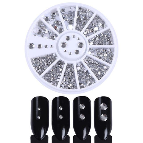 Mixed Silver Round Nail Art Decoration in Wheel Nail Rhinestones for Acrylic UV Gel Shinning Body Art Nail Accessories