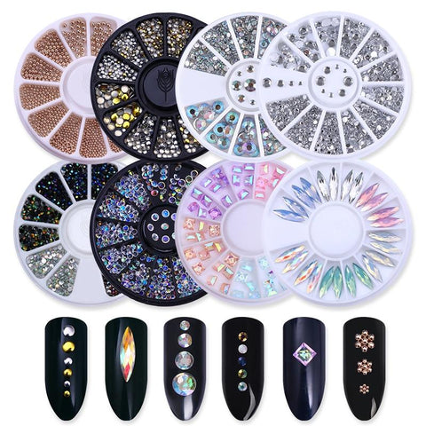 Mixed Silver Round Nail Art Decoration in Wheel Nail Rhinestones for Acrylic UV Gel Shinning Body Art Nail Accessories