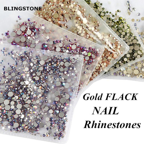 Mixed Size 1/ Pack Rhinestones Set Gold flack Crystal Glass Hotfix Flatback Nail art Rhinestones For DIY Nails 045