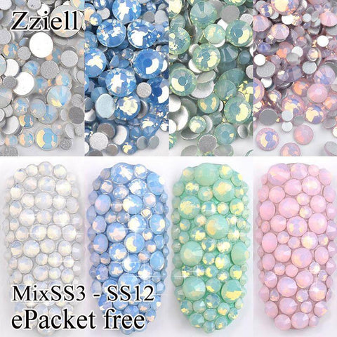 Mixed Size ss3-ss12 Crystal Colorful Opal Nail Art Rhinestone Decorations Glitter Gems 3D Manicure Books Accessory Tools 50pcs
